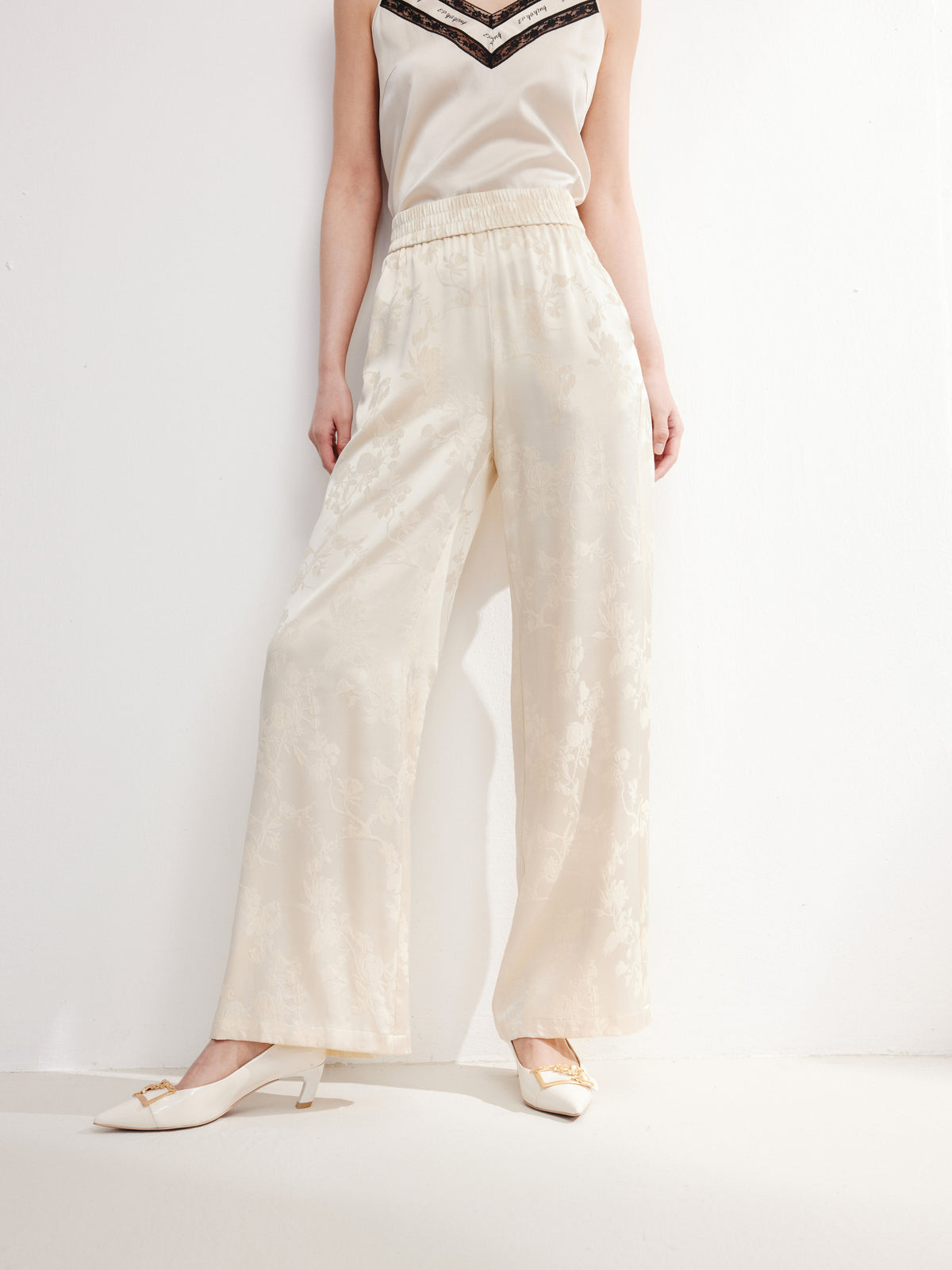 EP YAYING Silk Jacquard High-Waist Blazer Pants