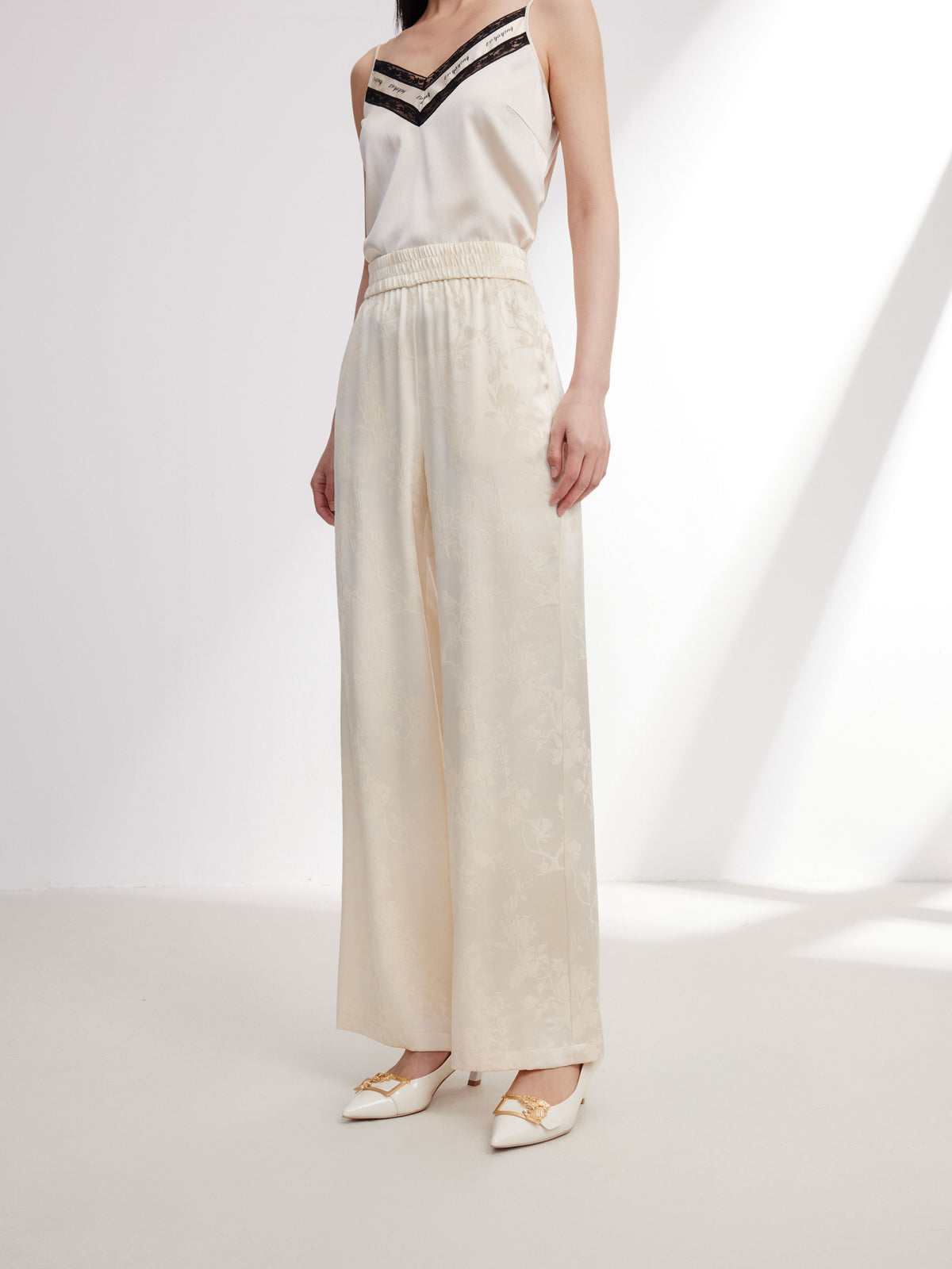 EP YAYING Silk Jacquard High-Waist Blazer Pants