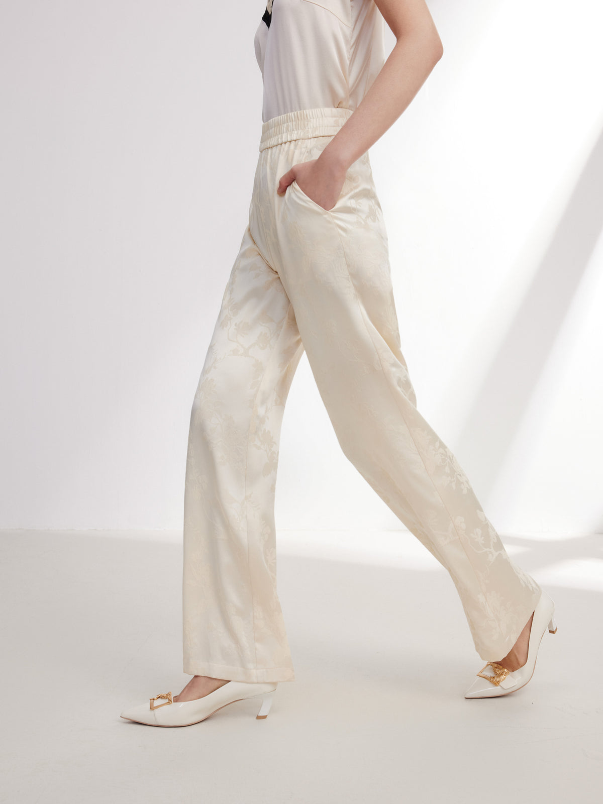 EP YAYING Silk Jacquard High-Waist Blazer Pants