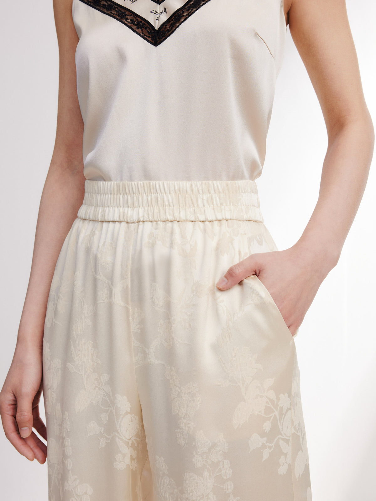 EP YAYING Silk Jacquard High-Waist Blazer Pants