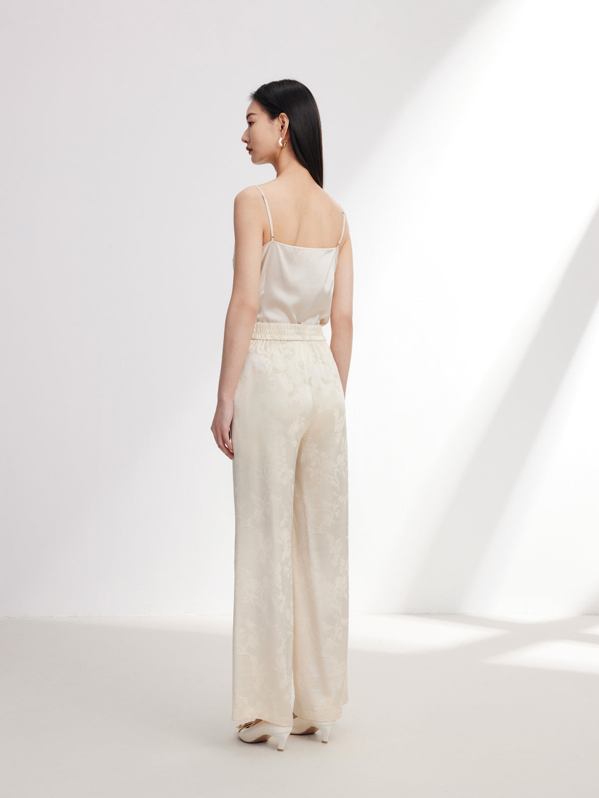 EP YAYING Silk Jacquard High-Waist Blazer Pants