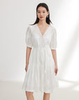 EP YAYING Bubble Sleeve Silk Cotton Dress