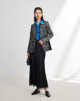 EP YAYING Silk Satin Jacquard Waist-Cinched Blazer