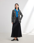 EP YAYING Silk Satin Jacquard Waist-Cinched Blazer