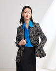 EP YAYING Silk Satin Jacquard Waist-Cinched Blazer