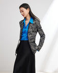 EP YAYING Silk Satin Jacquard Waist-Cinched Blazer
