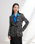 EP YAYING Silk Satin Jacquard Waist-Cinched Blazer
