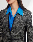 EP YAYING Silk Satin Jacquard Waist-Cinched Blazer