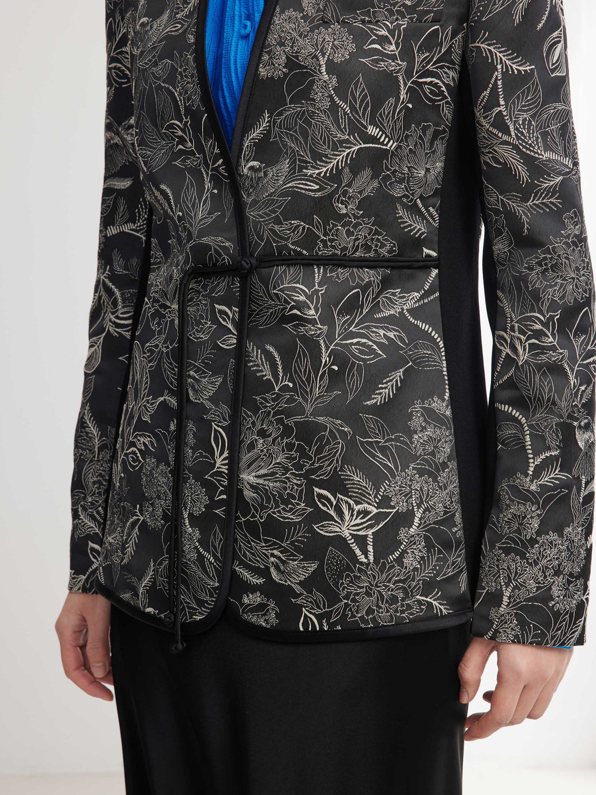 EP YAYING Silk Satin Jacquard Waist-Cinched Blazer