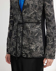 EP YAYING Silk Satin Jacquard Waist-Cinched Blazer