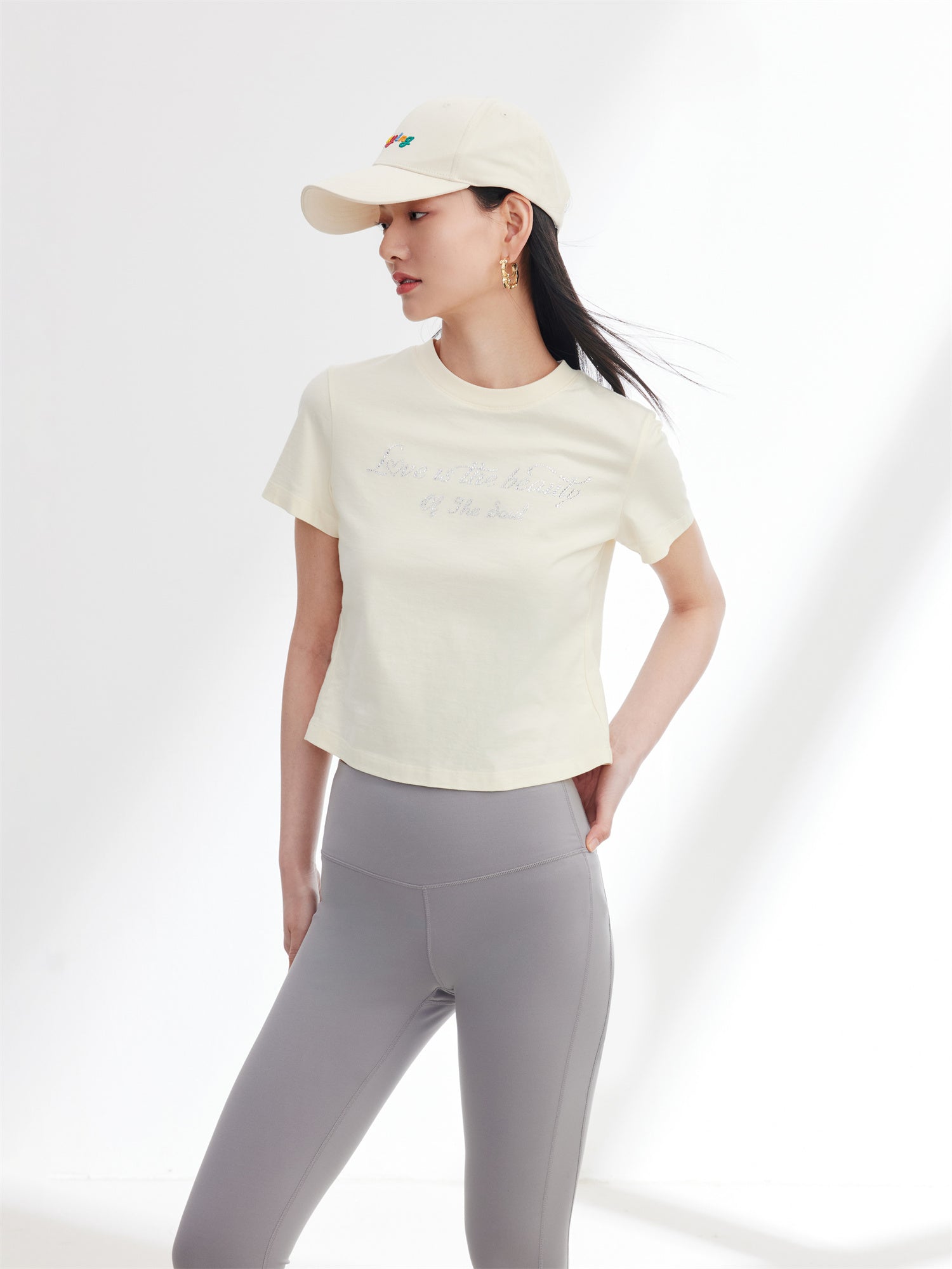 EP YAYING Beige Basic T-Shirt