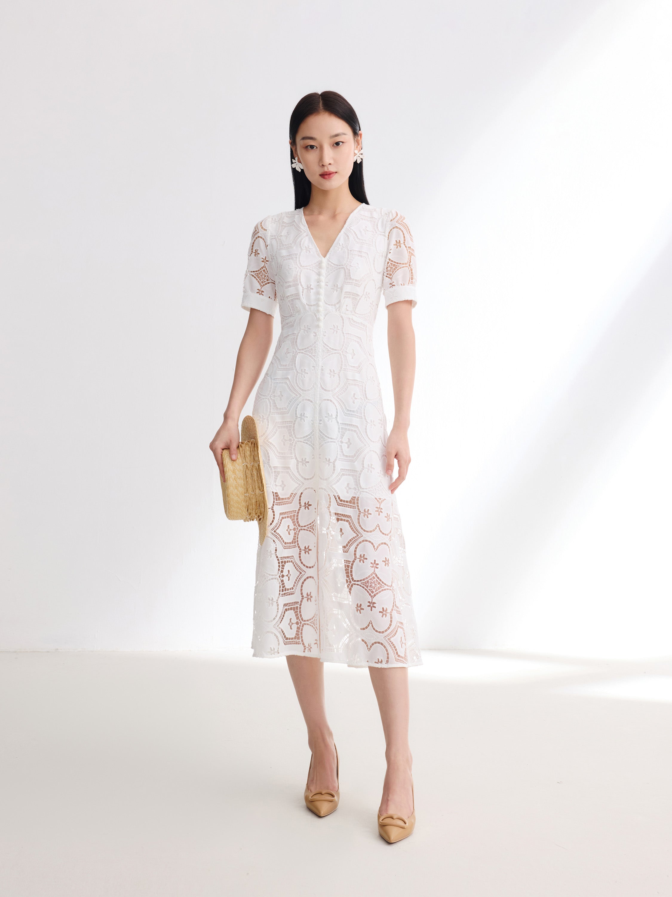 EP YAYING White V-Neck Dress