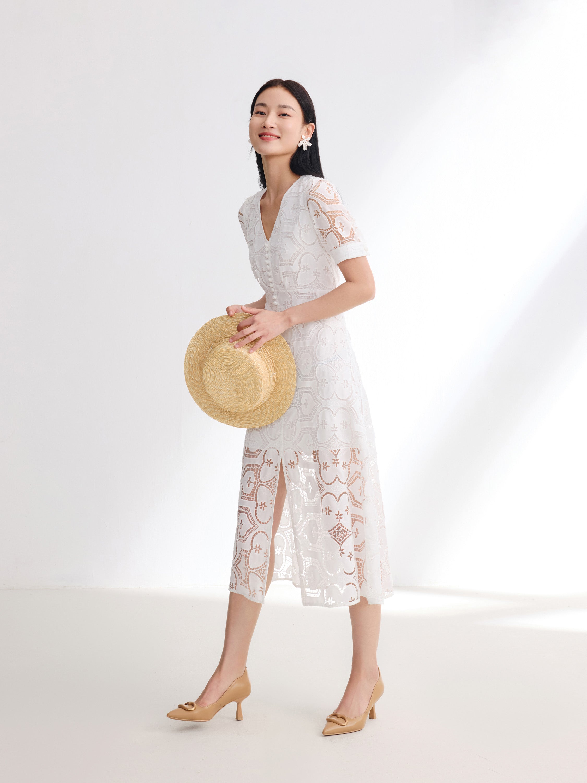 EP YAYING White V-Neck Dress