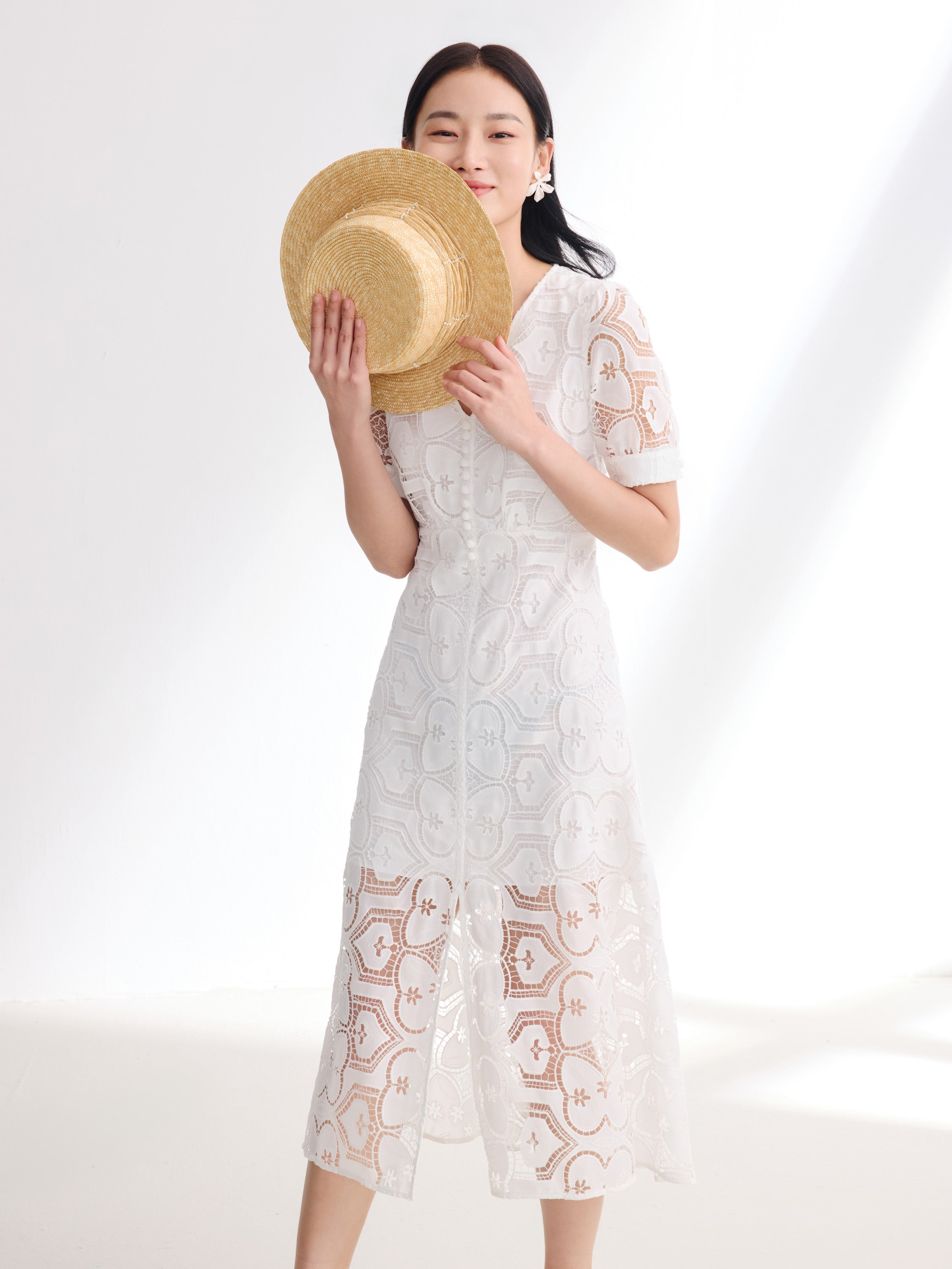 EP YAYING White V-Neck Dress