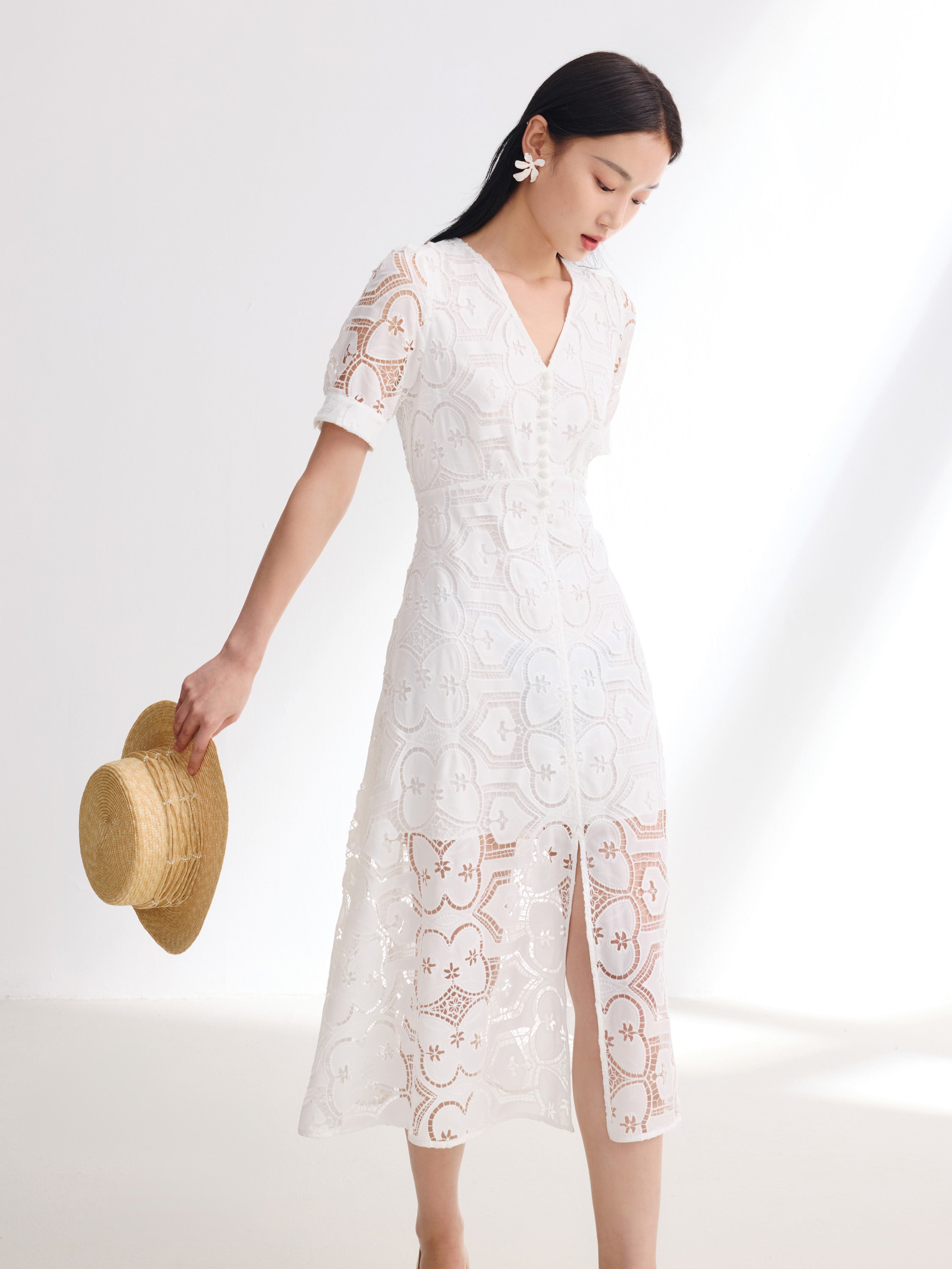 EP YAYING White V-Neck Dress