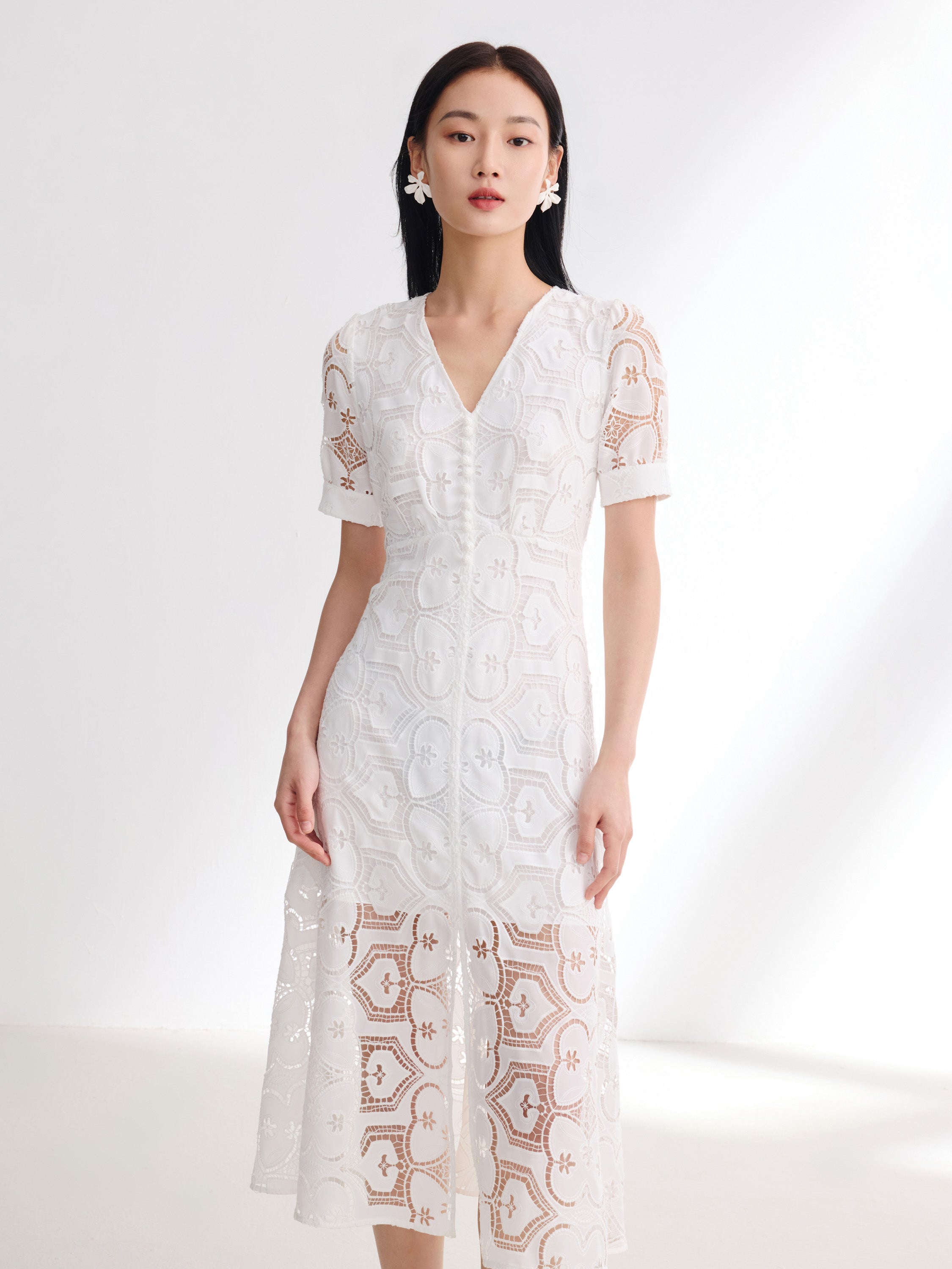 EP YAYING White V-Neck Dress