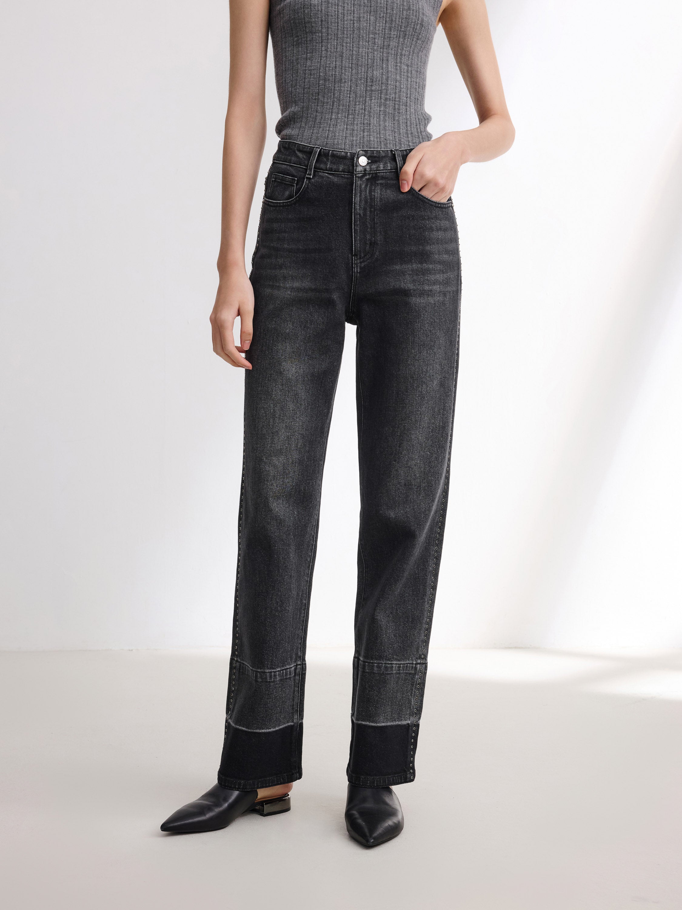 EP YAYING Black Straight Leg Pants