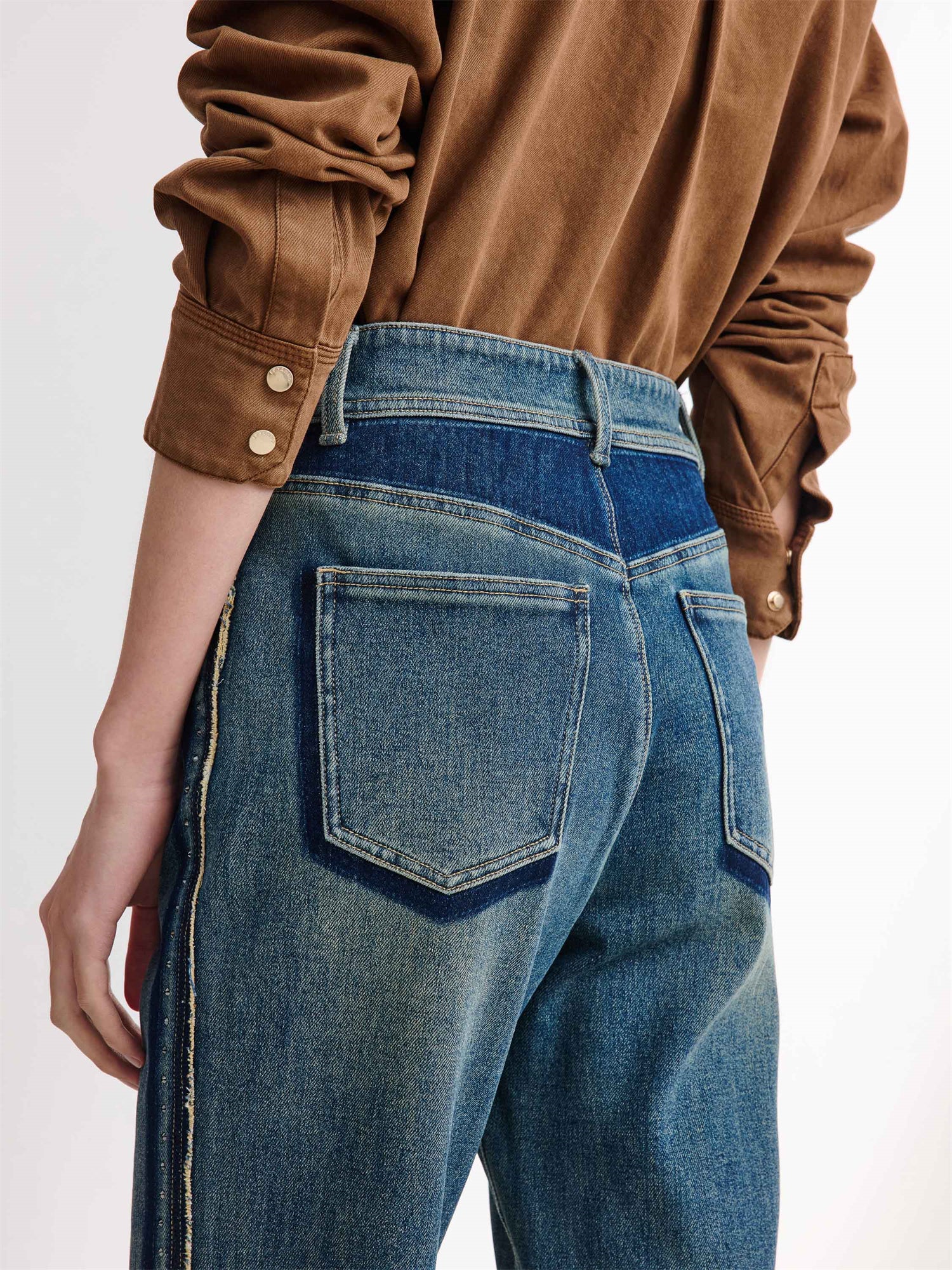 EP YAYING Color-Blocked Rhinestone Jeans