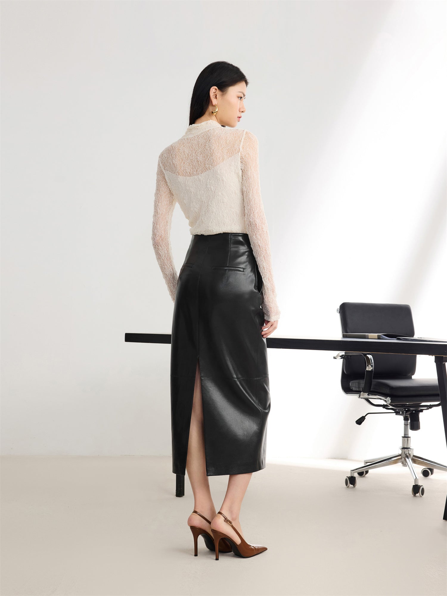 EP YAYING Glossy PU Leather Skirt