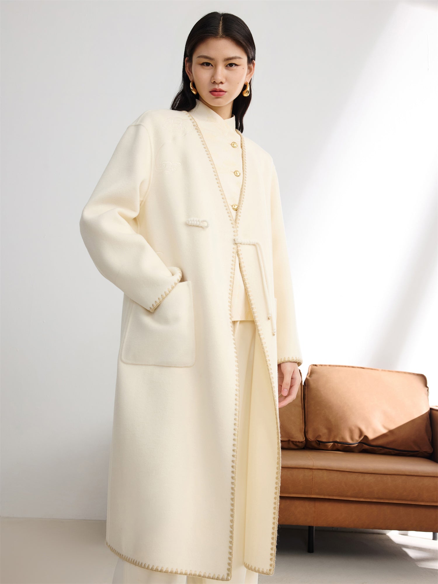EP YAYING Double-Faced Wool Overcoat
