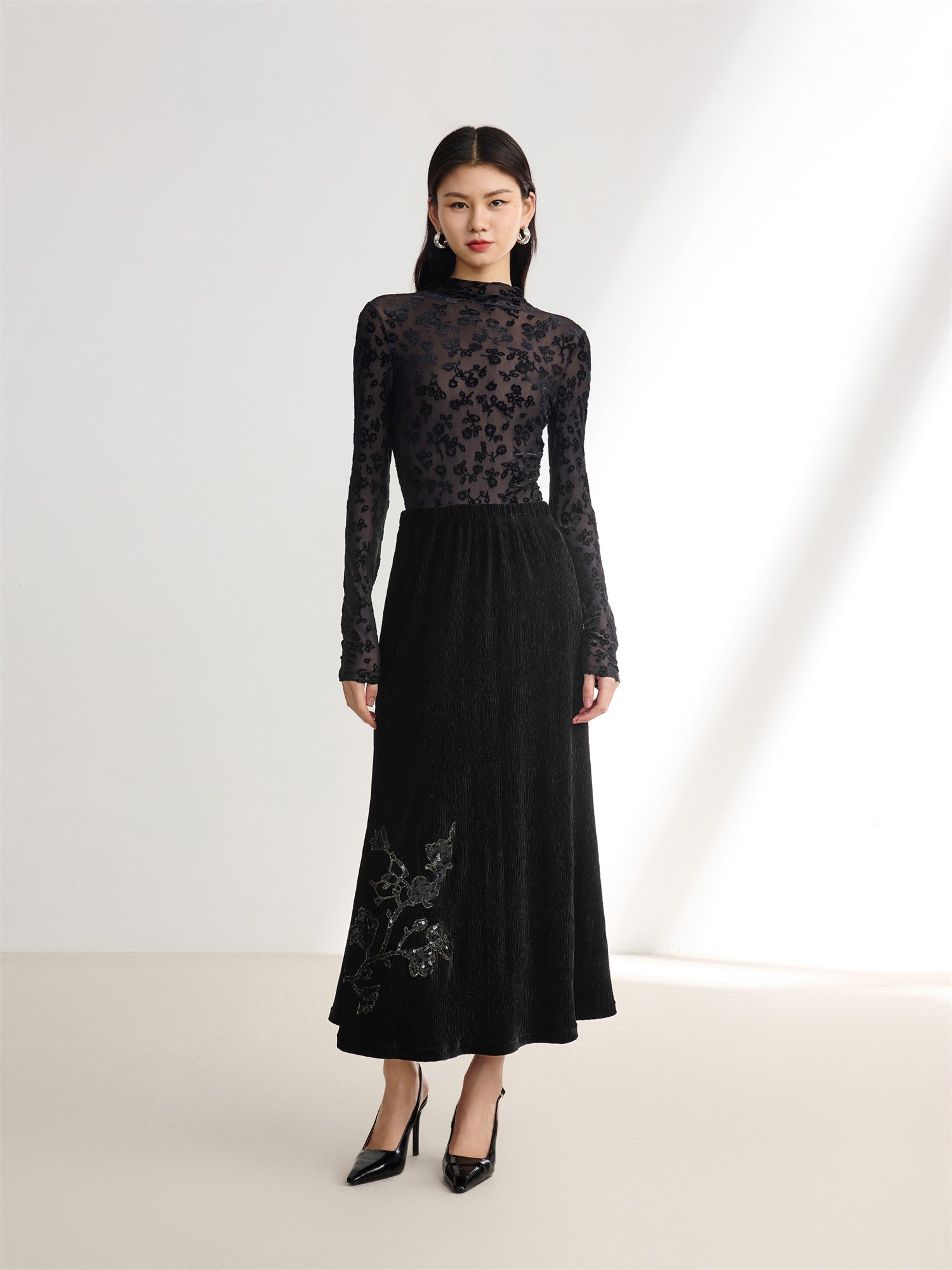 EP YAYING Velvet Pleated Skirt