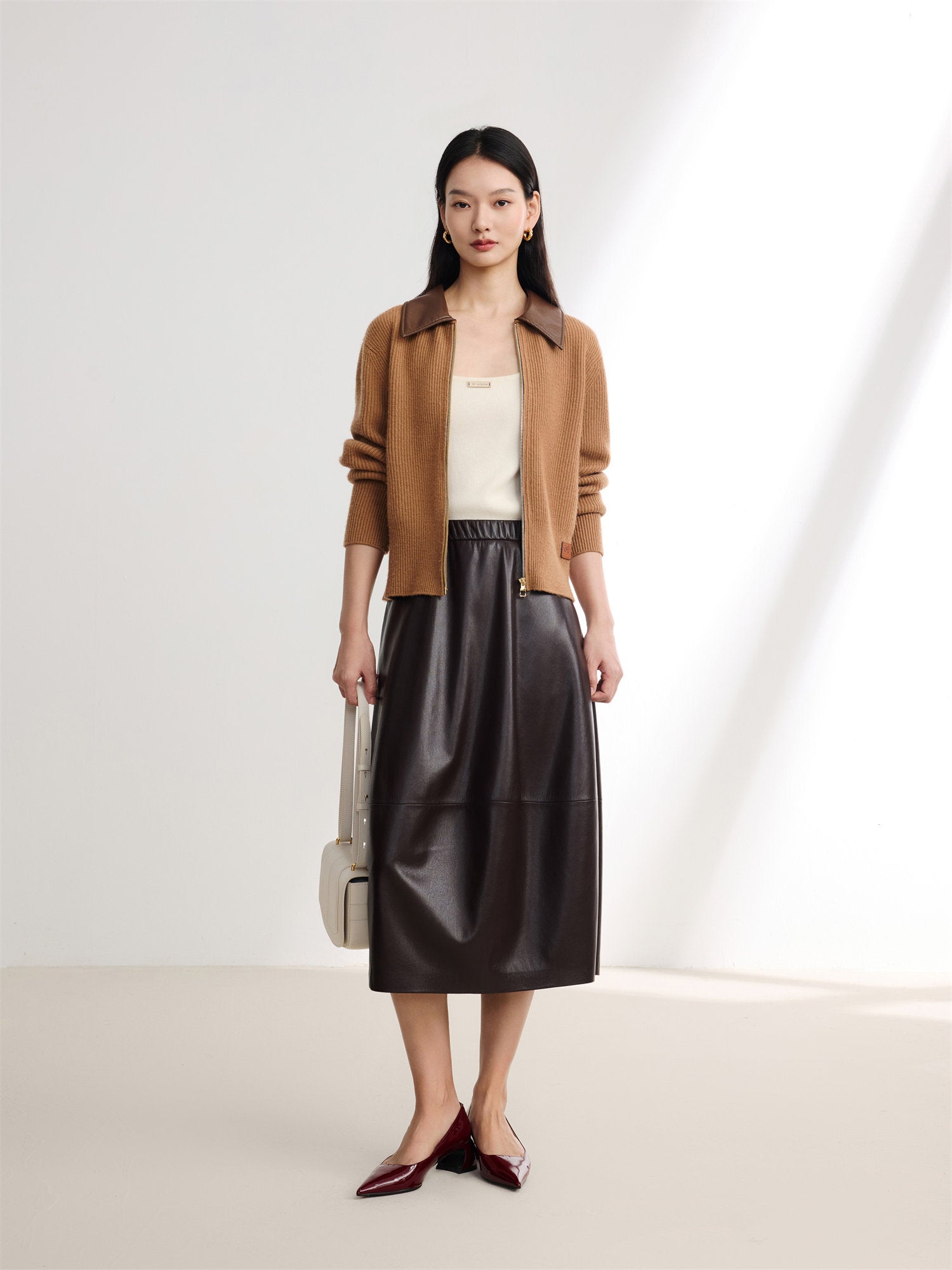 EP YAYING Cashmere Leather Collar Knitted Sweater