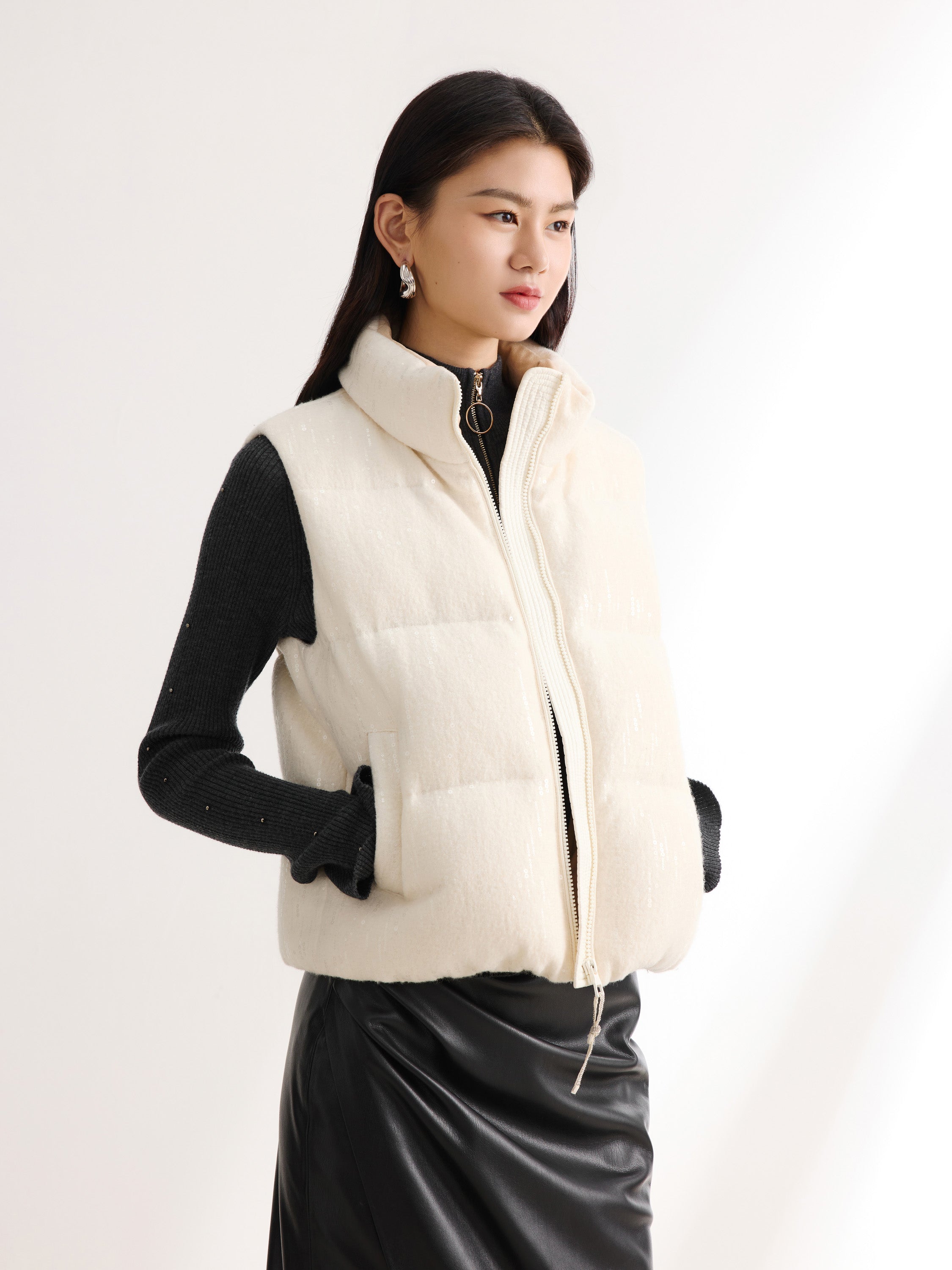 EP YAYING Cream Contrast Sleeve Hoodie