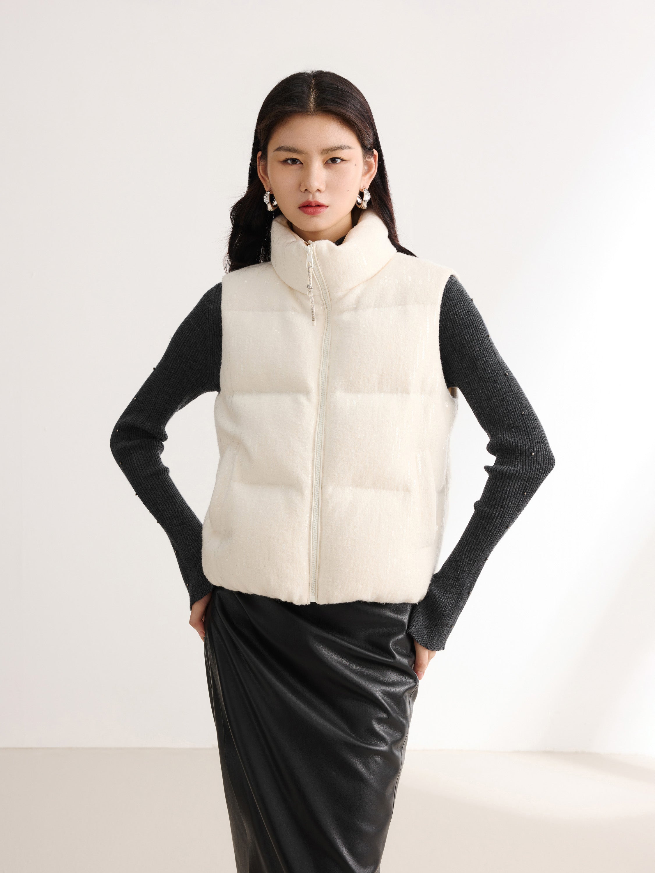 EP YAYING Cream Contrast Sleeve Hoodie