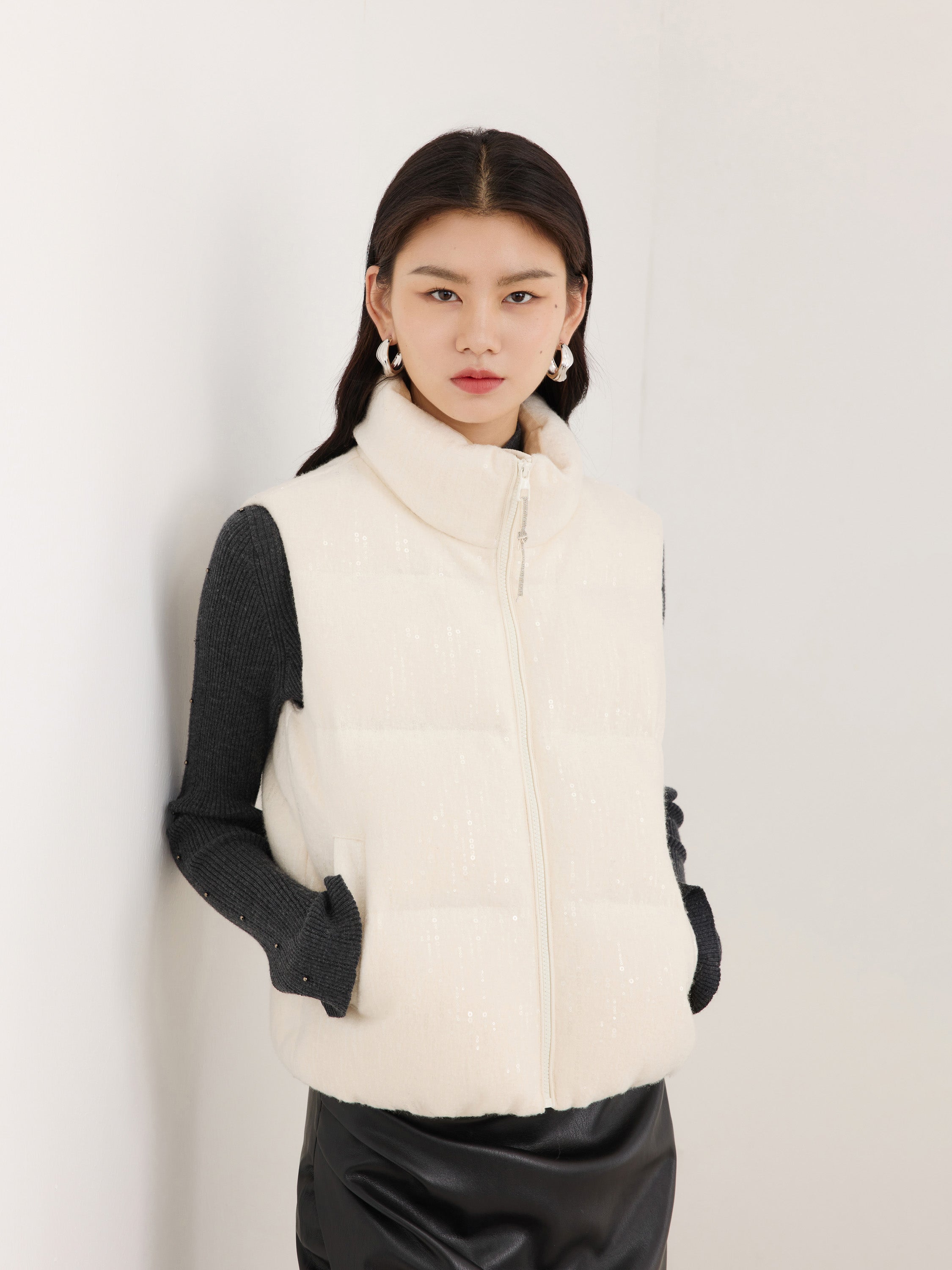 EP YAYING Cream Contrast Sleeve Hoodie