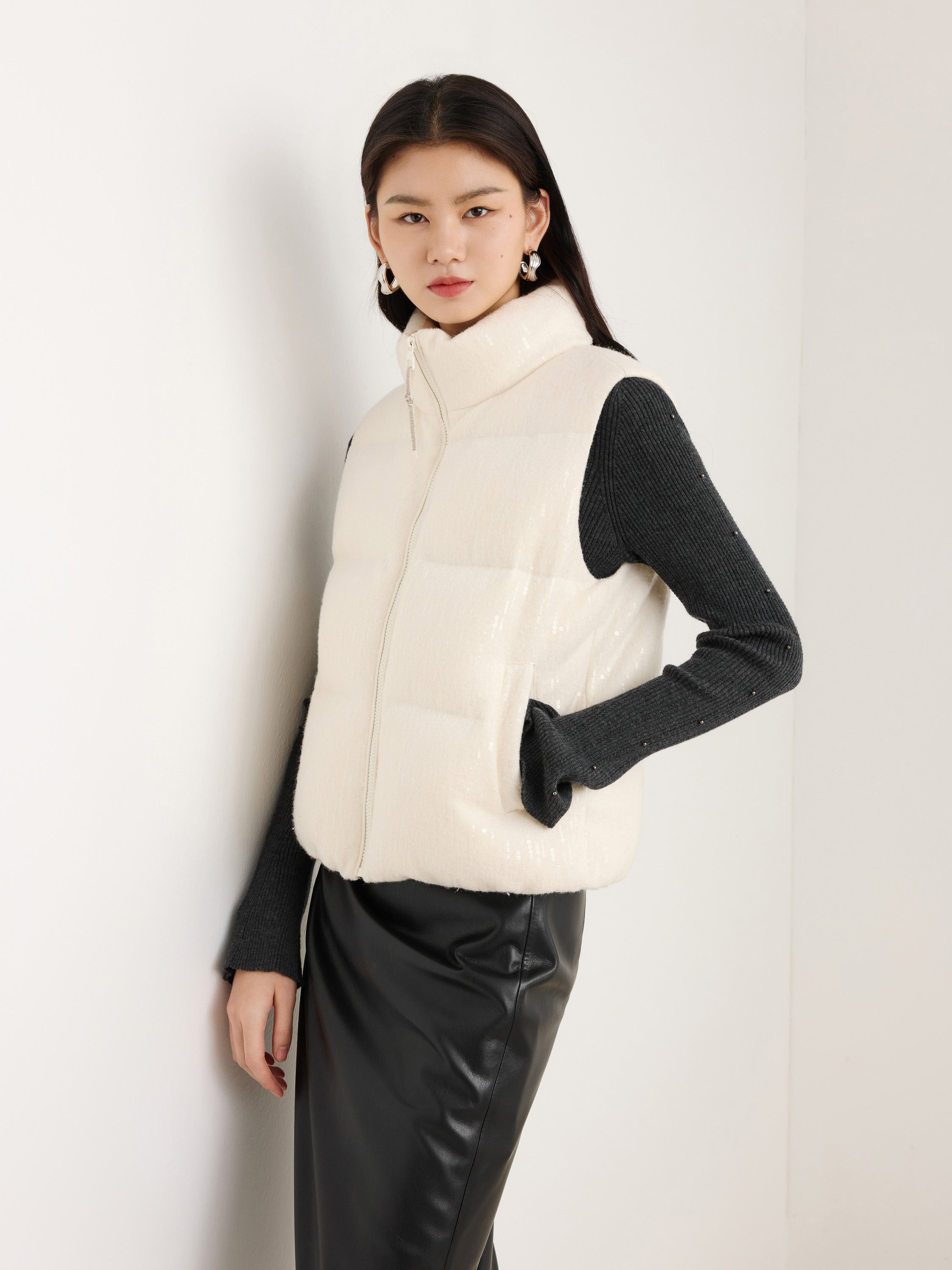 EP YAYING Cream Contrast Sleeve Hoodie