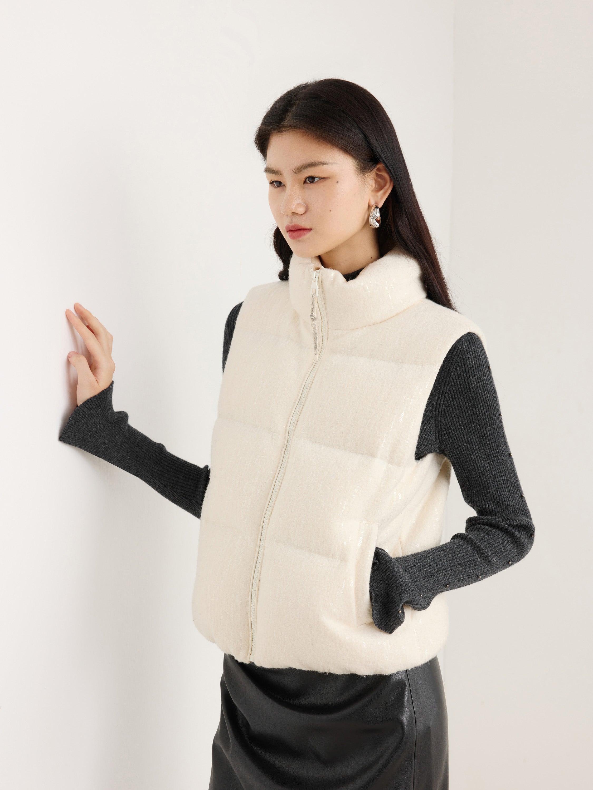 EP YAYING Cream Contrast Sleeve Hoodie