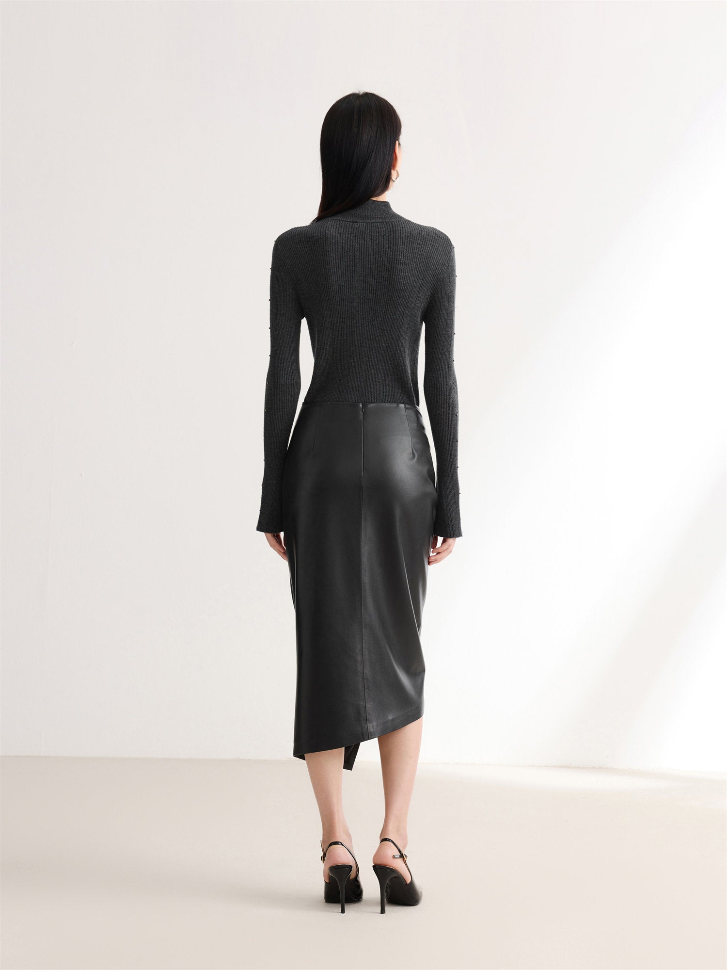 EP YAYING Split Bodycon Leather Skirt
