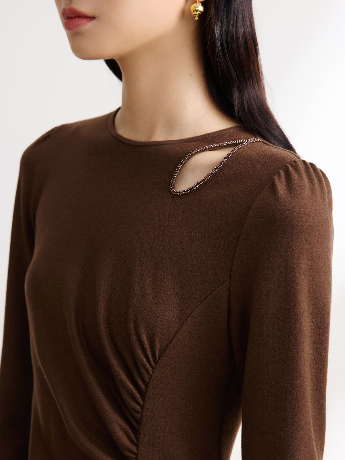 EP YAYING Wool Waist-Defining Dress
