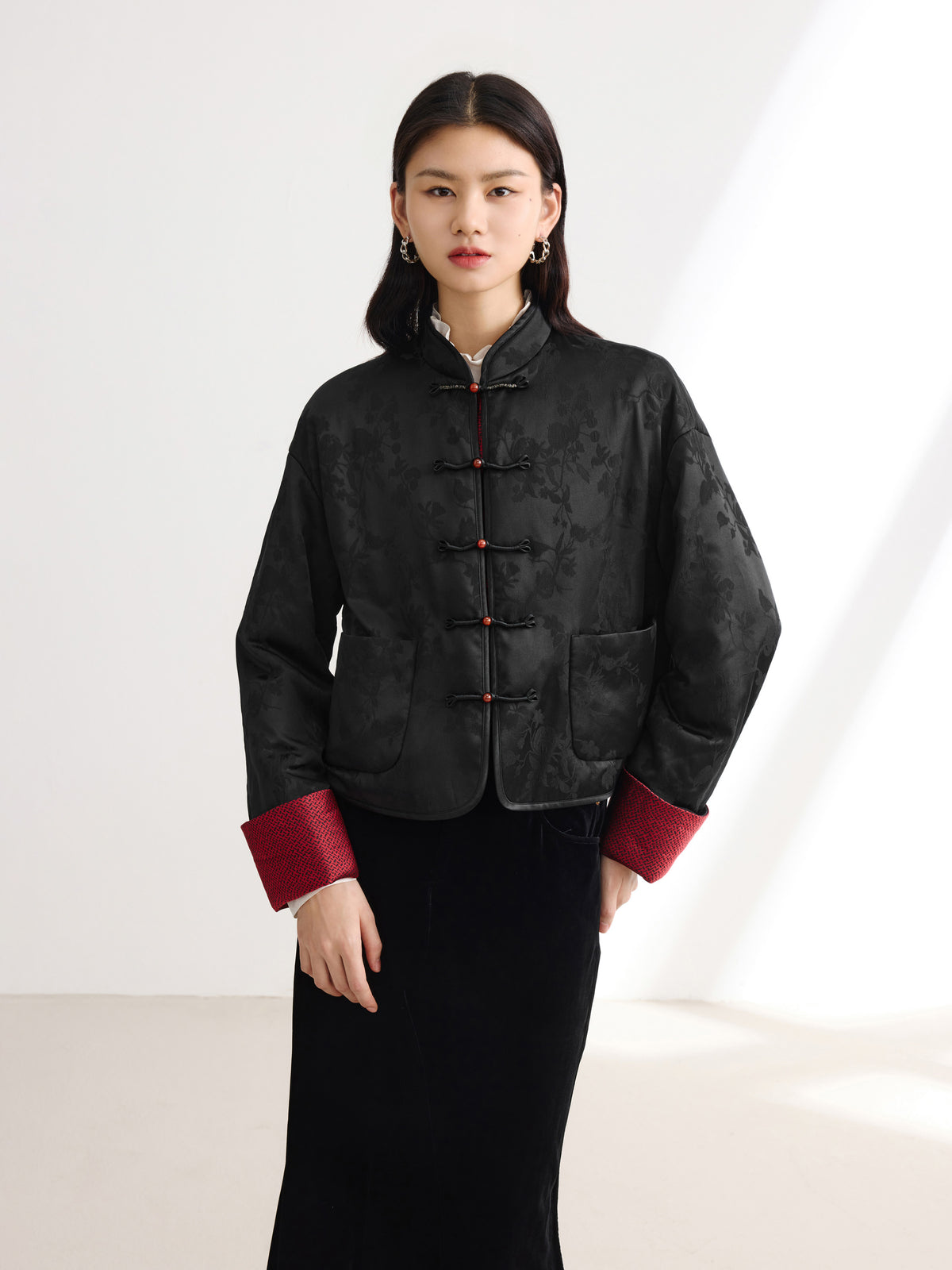 EP YAYING Mulberry Silk Neo-Chinese Jacquard Coat