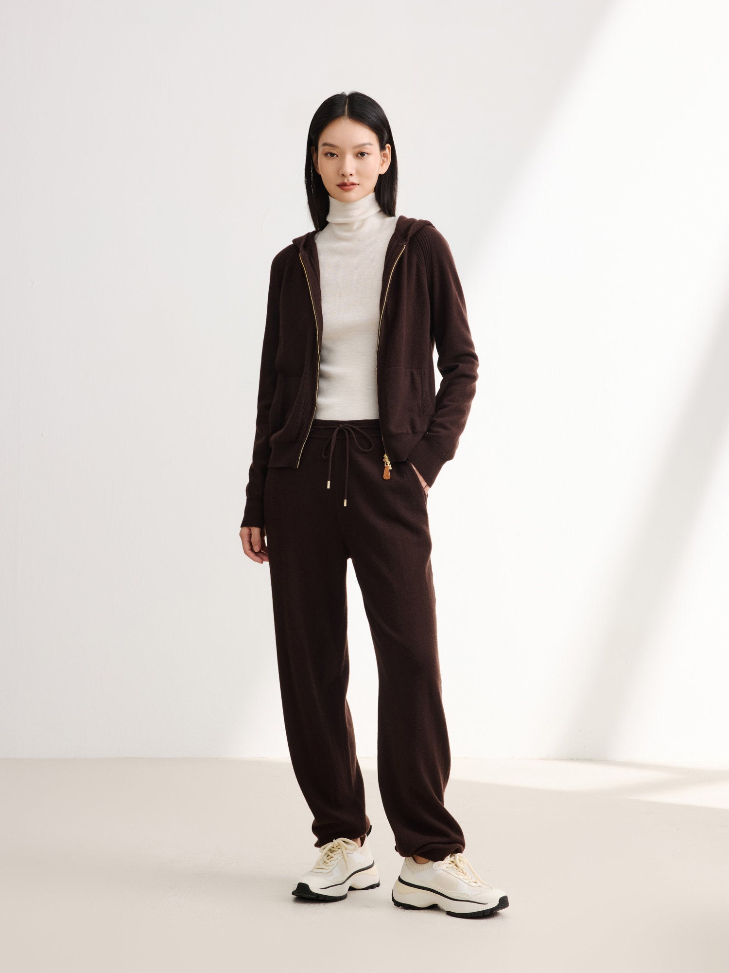 EP YAYING Cashmere Hooded Knitted Cardigan