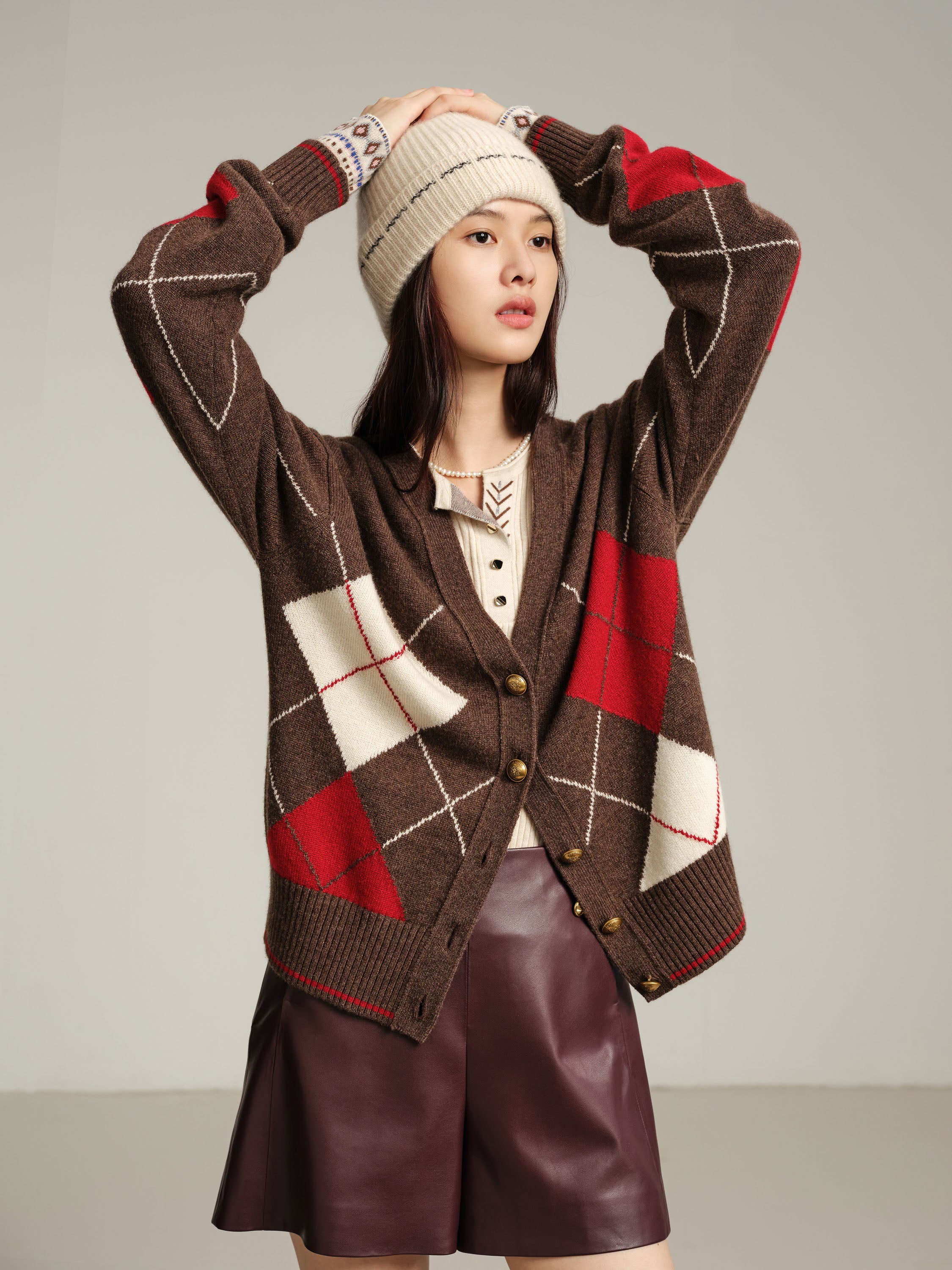 EP YAYING Multicolor Pattern Knit Cardigan