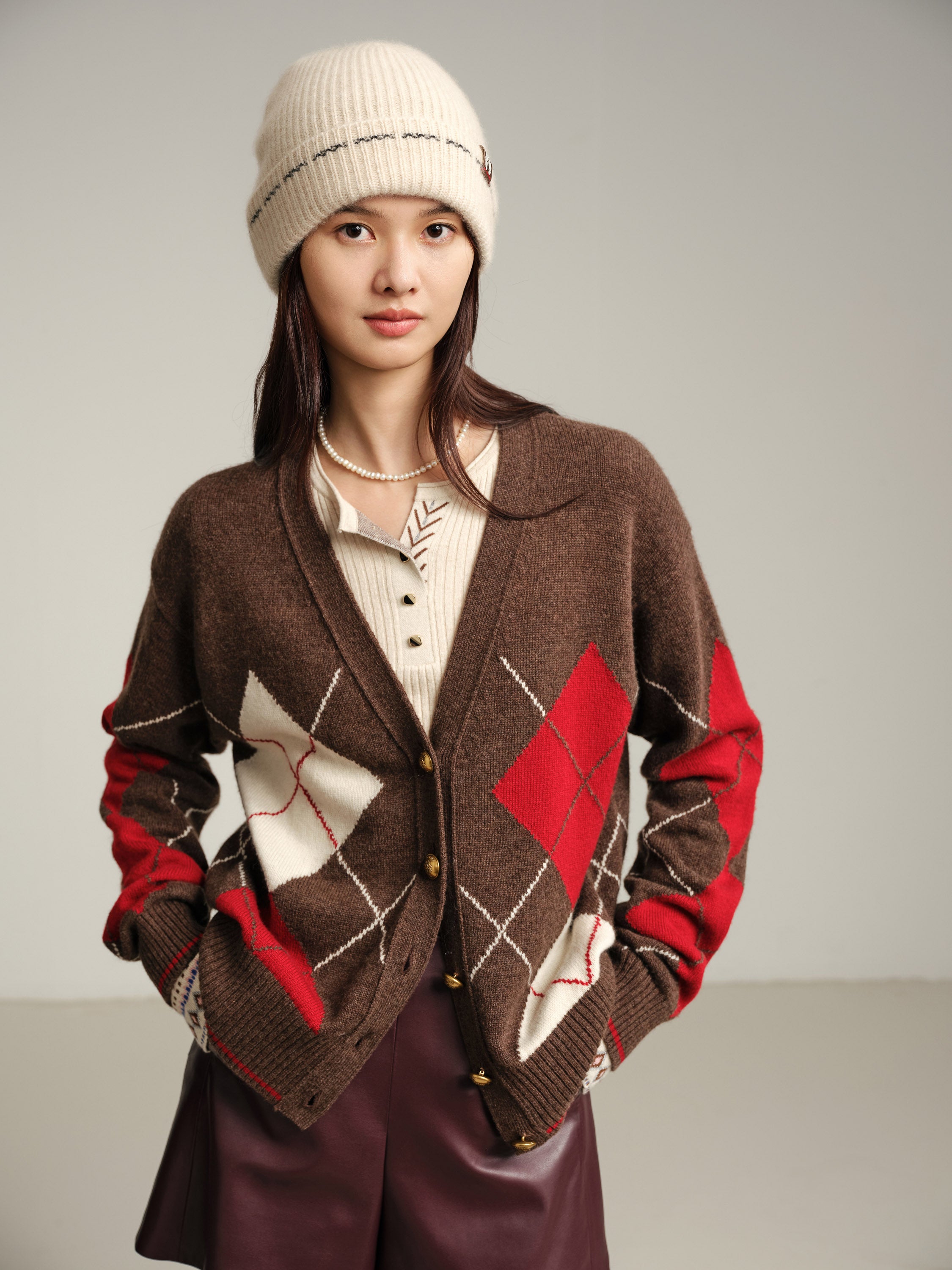 EP YAYING Multicolor Pattern Knit Cardigan
