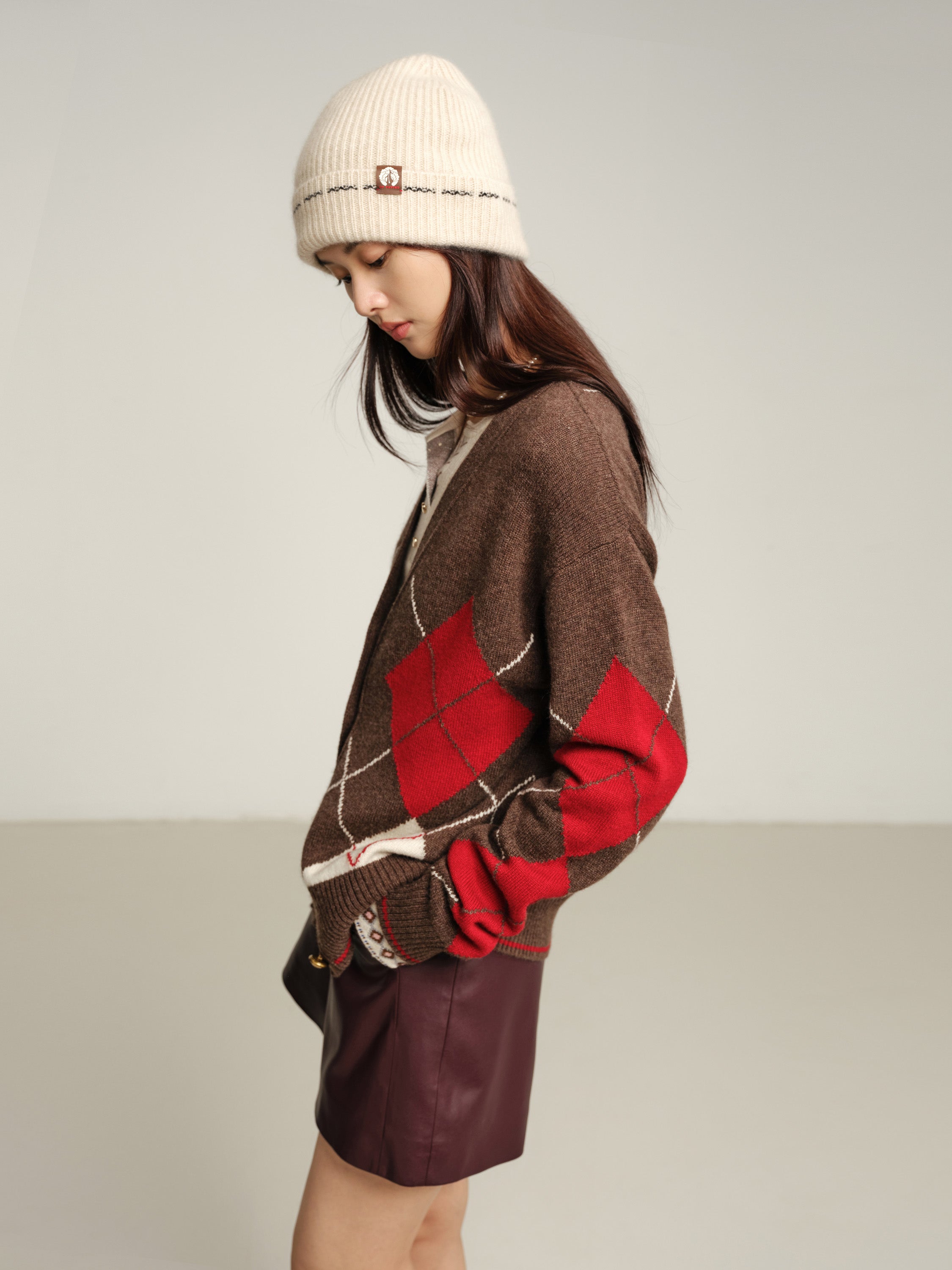 EP YAYING Multicolor Pattern Knit Cardigan