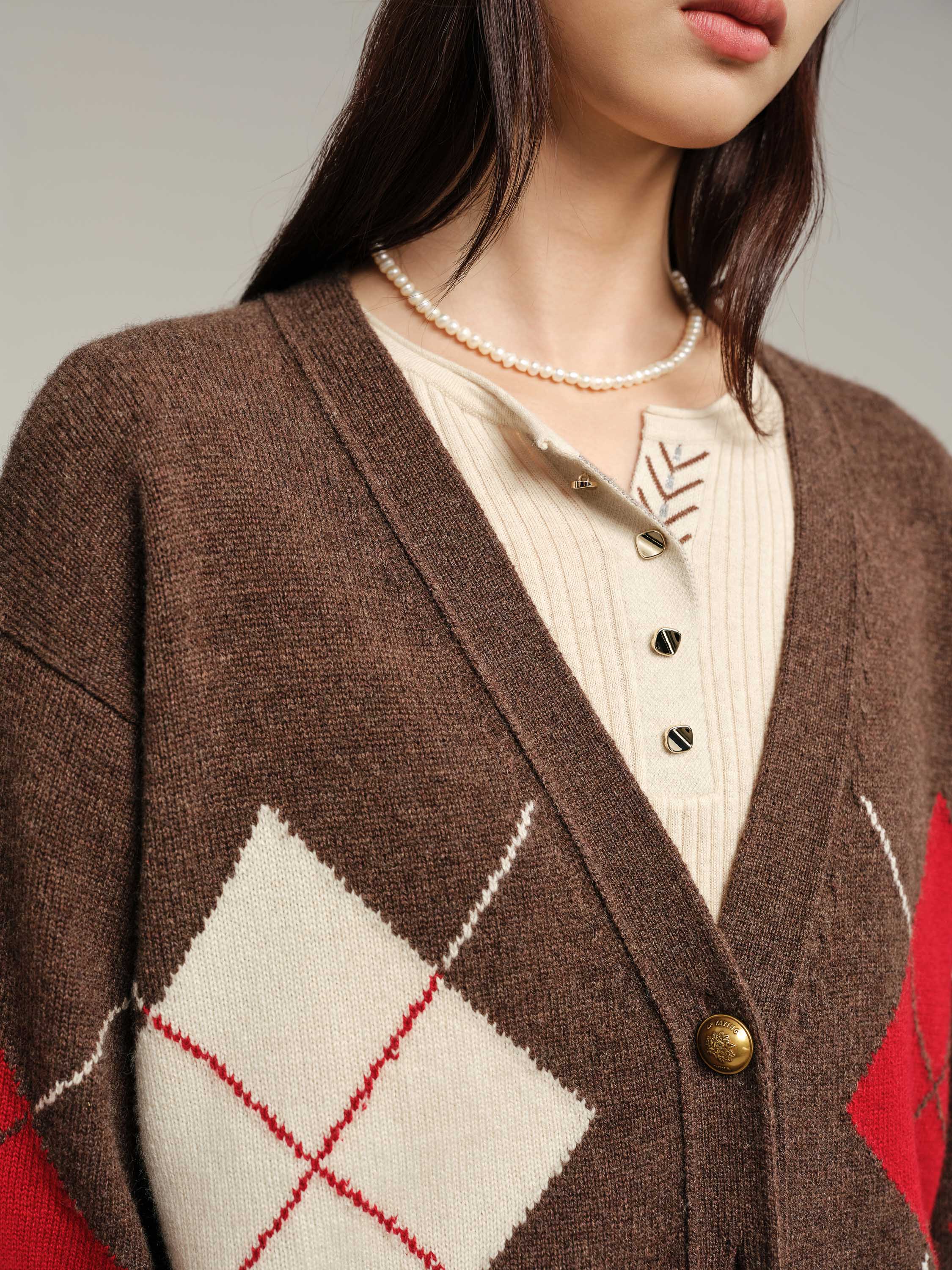 EP YAYING Multicolor Pattern Knit Cardigan