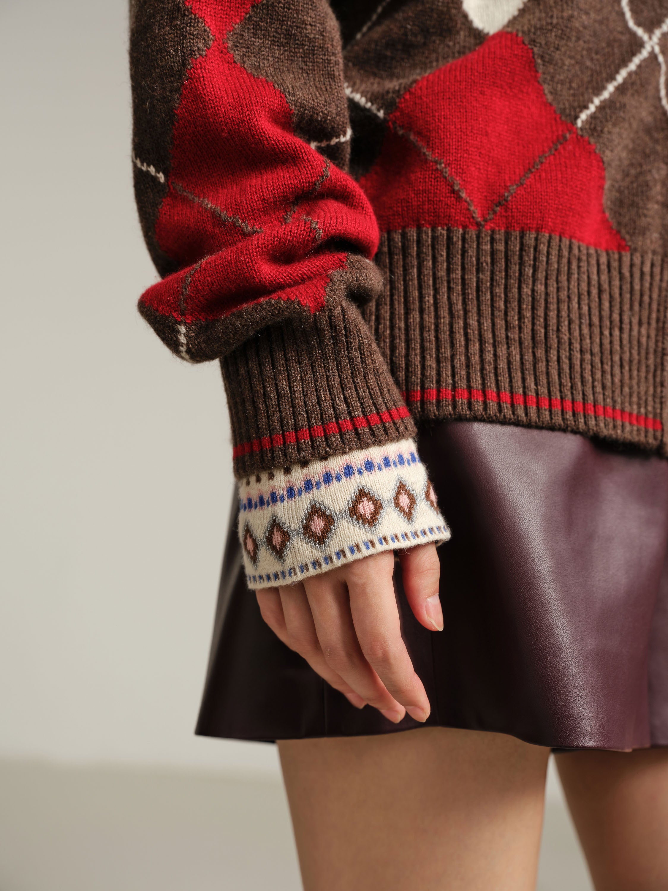 EP YAYING Multicolor Pattern Knit Cardigan