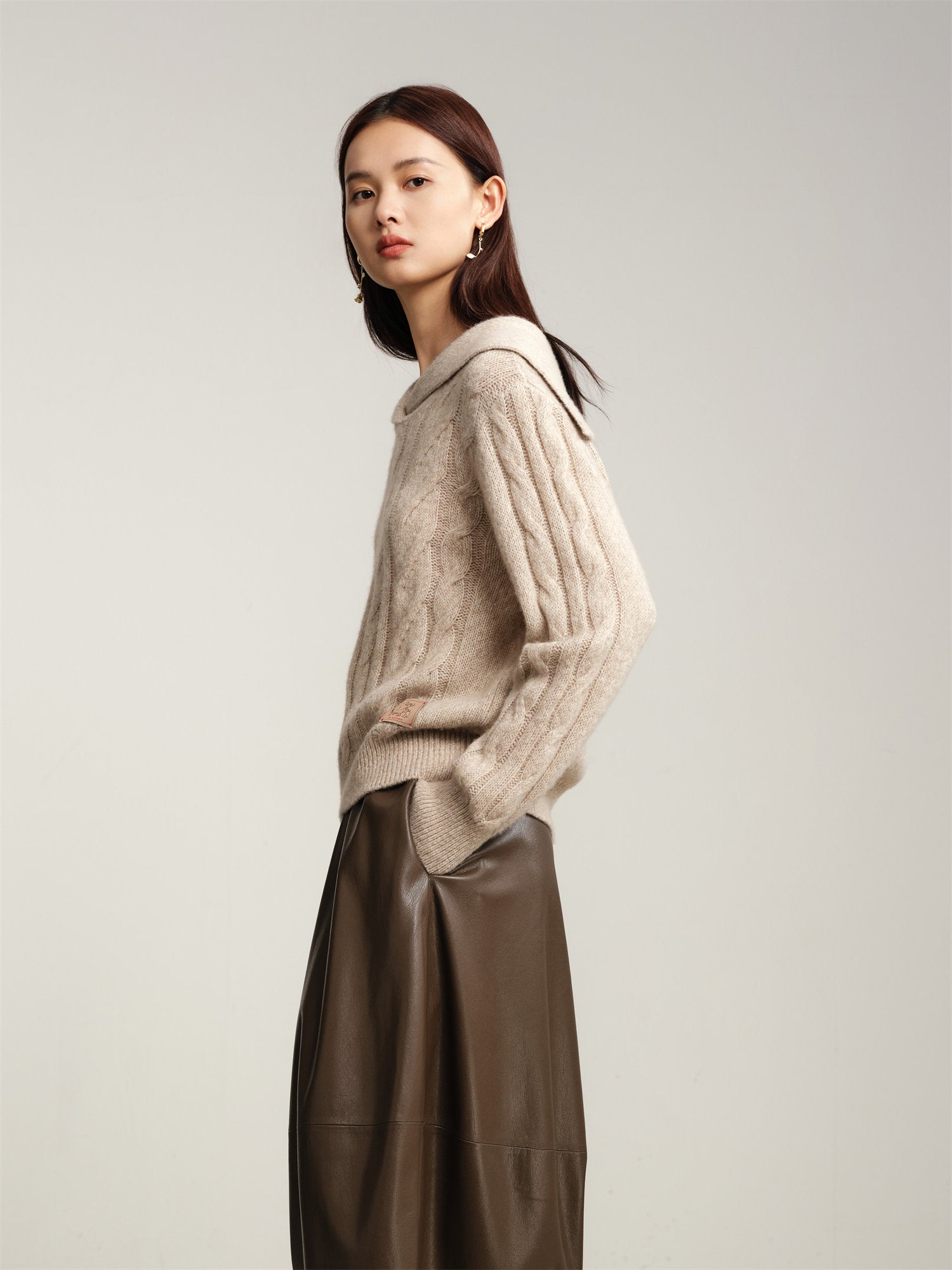 EP YAYING Loose Notched Collar Pullover