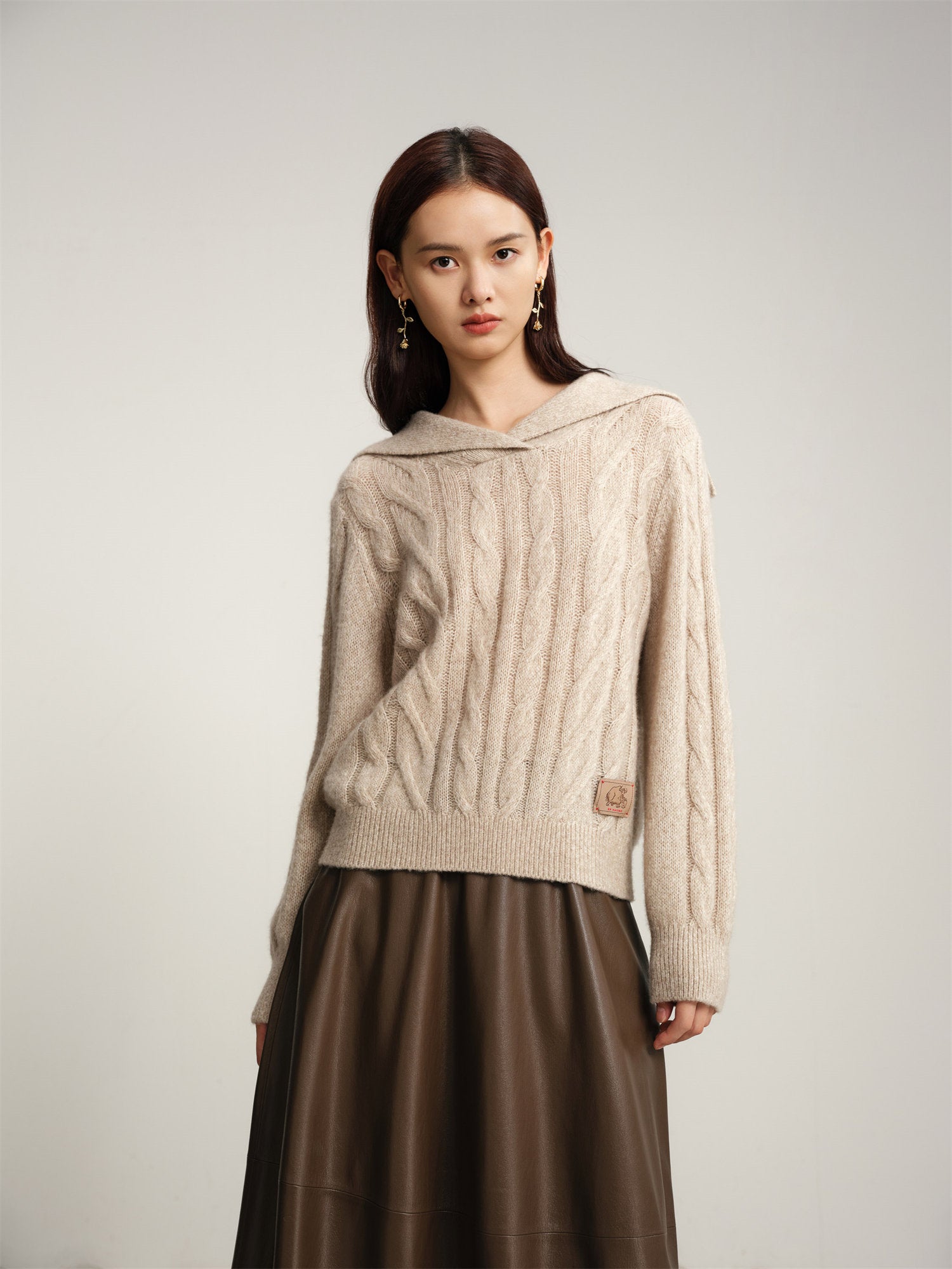 EP YAYING Loose Notched Collar Pullover