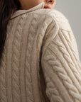 EP YAYING V-Neck Cable Knit Cashmere Sweater