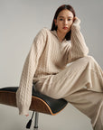 EP YAYING V-Neck Cable Knit Cashmere Sweater