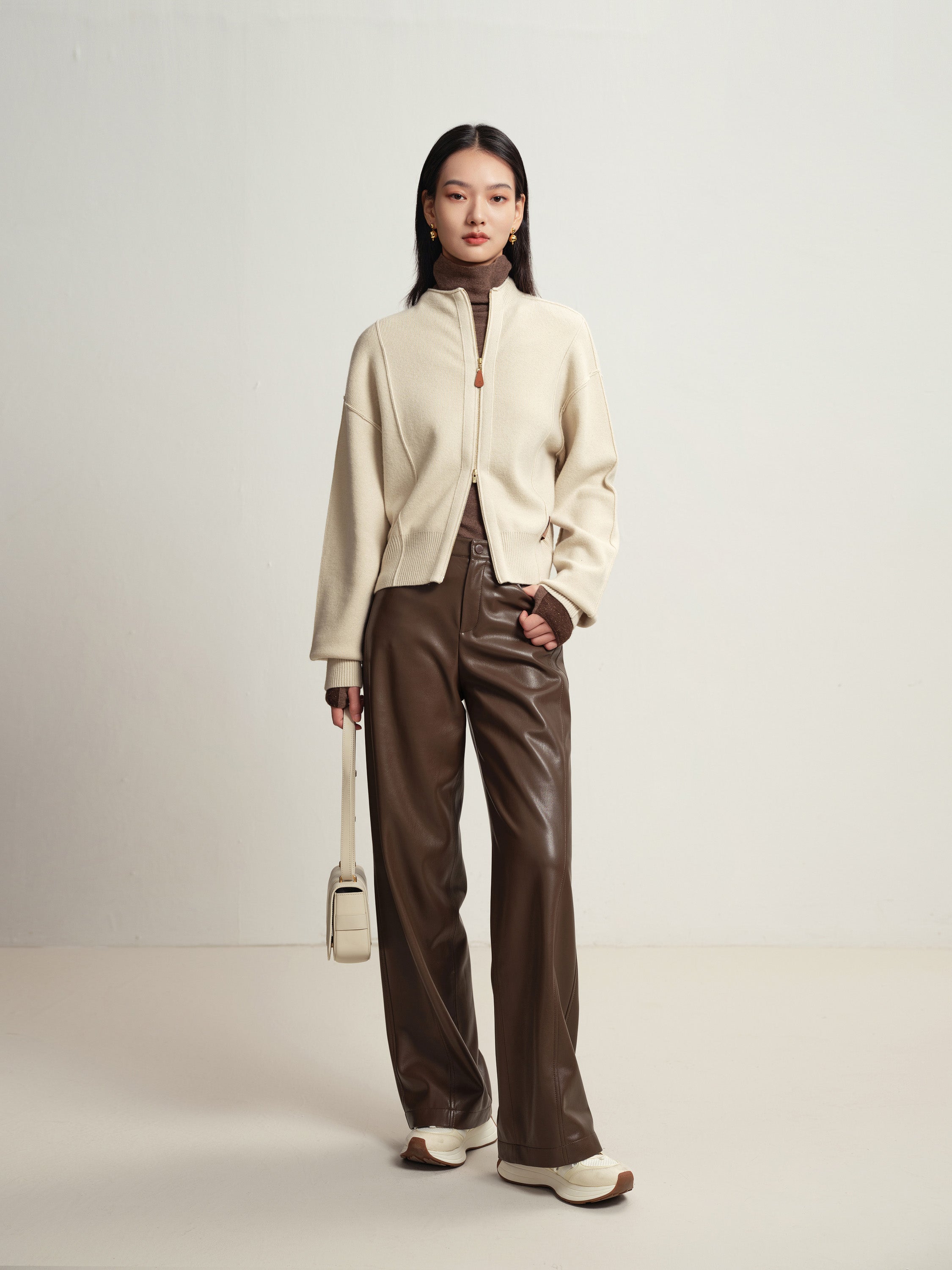 EP YAYING Brown Turtleneck Knit Top