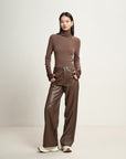 EP YAYING Brown Turtleneck Knit Top