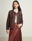 EP YAYING Leather Round Neck Leather Jacket