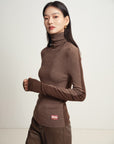 EP YAYING Brown Turtleneck Knit Top