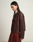 EP YAYING Leather Round Neck Leather Jacket