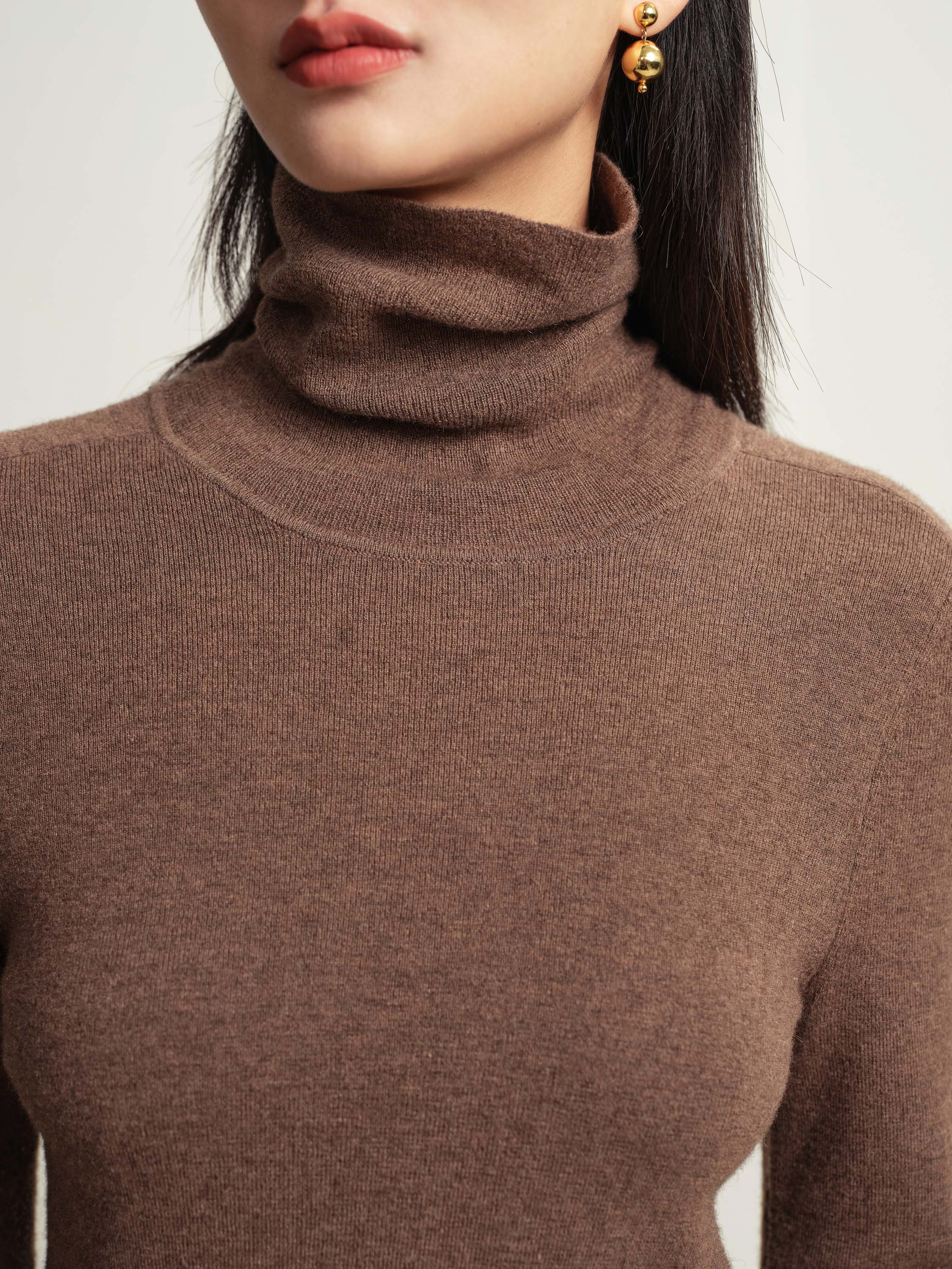 EP YAYING Brown Turtleneck Knit Top